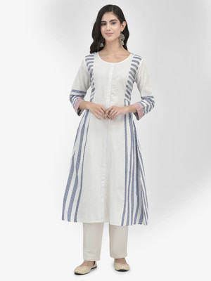 Span Women Self Design A-line Kurta(White)