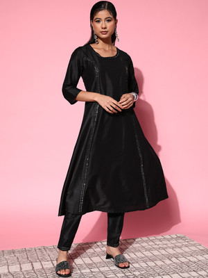Shae by SASSAFRAS Women Embellished A-line Kurta(Black)