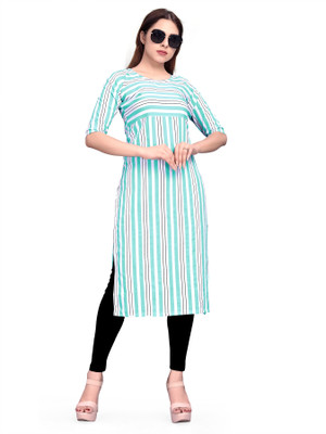 tanvi creation Women Printed Straight Kurta(Light Blue)