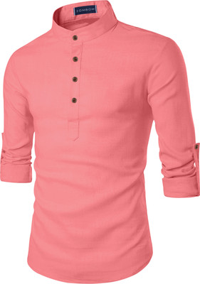 Fifth U Men Solid Flared Kurta(Pink)