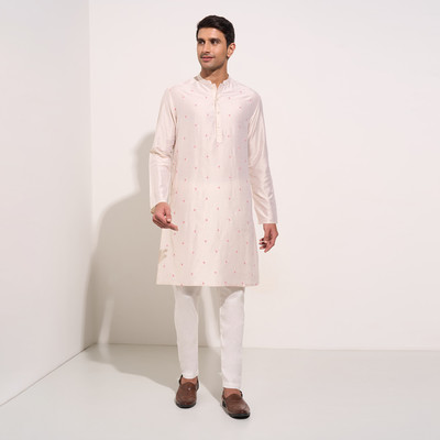 Indus Route by Pantaloons Men Solid A-line Kurta(White)