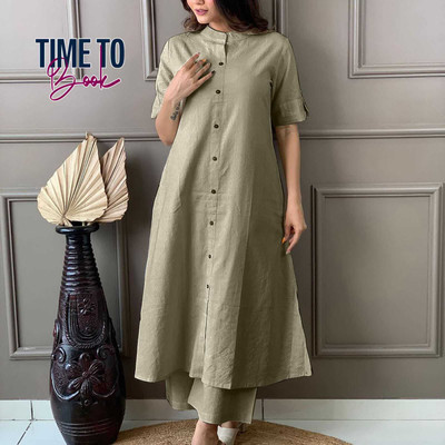 The Hobby Bounty Women Solid Ethnic Dress Kurta(Grey)