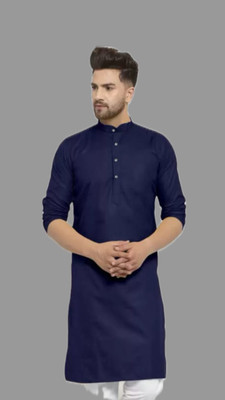 The Fashion Outlets Men Solid A-line Kurta(Dark Blue)