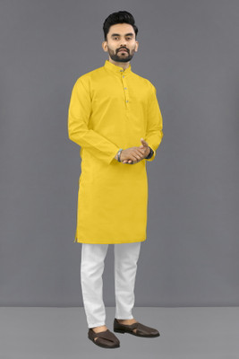 Shree Dutt Creation Men Solid Straight Kurta(Yellow)