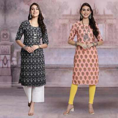 Moda Rapido Women Printed Straight Kurta(Multicolor)