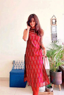 Fashiontrand Women Printed Straight Kurta(Red)