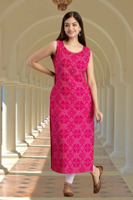 netra handwork Women Bandhani Flared Kurta(Pink)