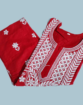 Sheeraz khan Women Chikan Embroidery A-line Kurta(Red)