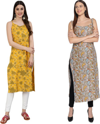 KAUTAQI Women Printed Straight Kurta(Multicolor)