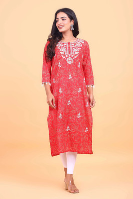 RAISHREE Women Embroidered Straight Kurta(Red)