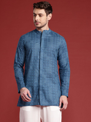 ANOUK Men Geometric Print Straight Kurta(Blue)