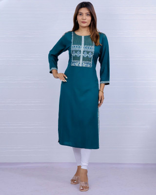 Fascino Designs Women Printed A-line Kurta(Green)