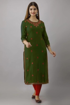 anushansa Women Embroidered Straight Kurta(Light Green)