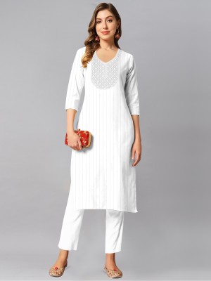 Kushi Women Embroidered A-line Kurta(White)