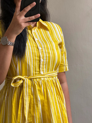 Lamenda Women Printed Anarkali Kurta(Yellow)