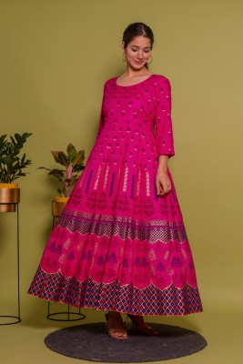 Annsh Apparel Women Printed Anarkali Kurta(Pink)