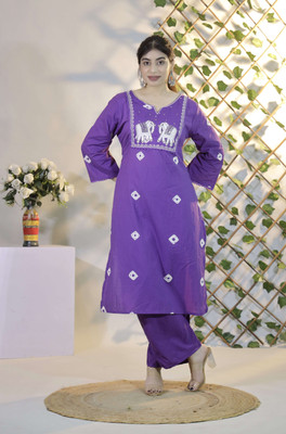 Gs Dress With Style Women Embroidered A-line Kurta(Purple)