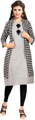 AANSHI FASHION Women Printed Straight Kurta(Silver, Black)