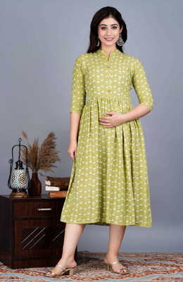 Madhurima Collection Women Printed Gown Kurta(Light Green)