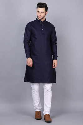 OmakarENT Men Printed Straight Kurta(Dark Blue)