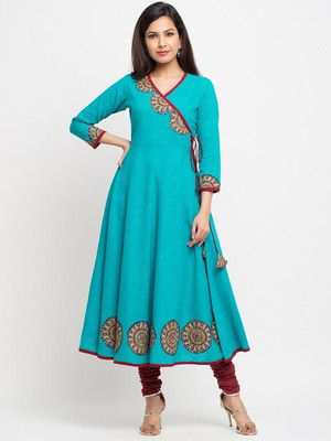 Yash Gallery Women Printed Flared Kurta(Light Blue)