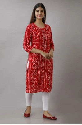 Rishit creation Women Printed A-line Kurta(Red)