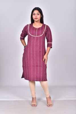 FITS FAB Women Printed Straight Kurta(Purple)