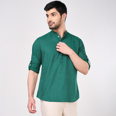 Indus Route by Pantaloons Men Self Design Straight Kurta(Blue)
