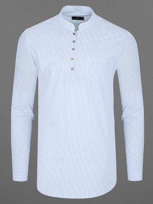 french crown Men Striped Straight Kurta(Light Blue, White)