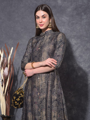 Mamoose Women Floral Print Ethnic Dress Kurta(Black)