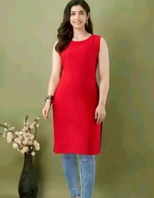 VISHAL Women Solid Straight Kurta(Red)