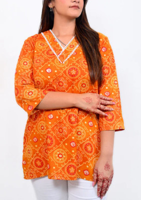 brozzo Women Bandhani Ethnic Dress Kurta(Orange)