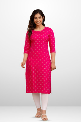 Vnyashri Women Printed Straight Kurta(Pink)