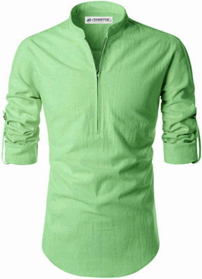 CROWNTAIL Men Solid A-line Kurta(Light Green)