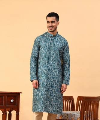 Tabard Men Printed Straight Kurta(Green)