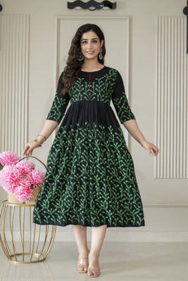 TRIKUTHA FASHION Women Printed Anarkali Kurta(Green)