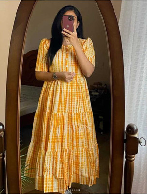 ARDANAY Women Printed Flared Kurta(Yellow)