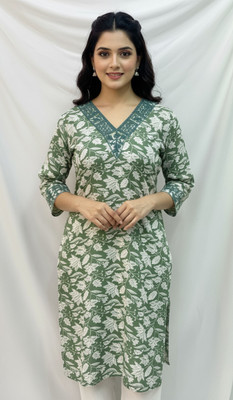 sw world Women Floral Print, Embroidered A-line Kurta(Green)