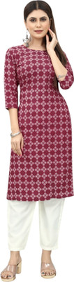 HouseOfCommon Women Printed Straight Kurta(Maroon)