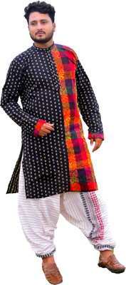 tant ghar Men Striped Straight Kurta(Black, Multicolor)