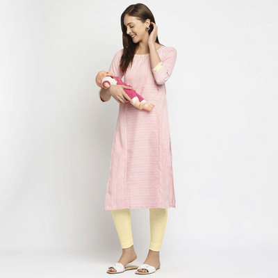 TRUE SHAPE Women Solid Straight Kurta(Pink)