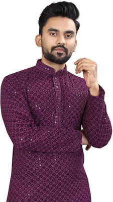 CRYSTALSTYLE Men Embroidered, Embellished Straight Kurta(Purple)