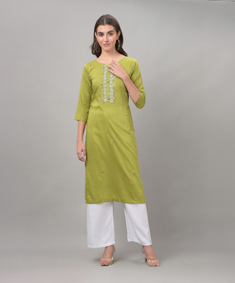 Dollar Missy Women Self Design Straight Kurta(Green)