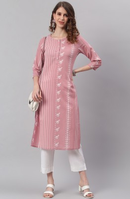 Janasya Women Striped A-line Kurta(Pink)