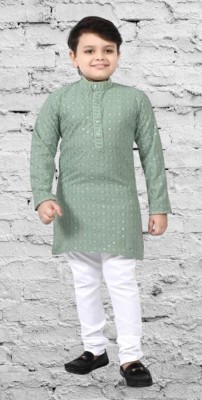 seetoo Boys Chikan Embroidery Straight Kurta(Light Green)