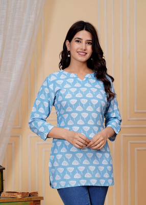 Kedarnath creation Women Printed Straight Kurta(Light Blue)