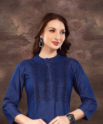 SK Creation Women Self Design Straight Kurta(Blue)