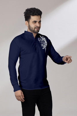 LIRMO Men Printed Straight Kurta(Blue)
