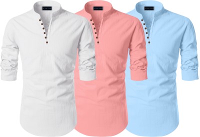 ROYAL SCOUT Men Self Design Straight Kurta(Pink, White, Light Blue)