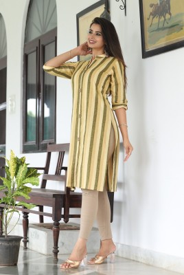 Mahruchi Textile Women Self Design A-line Kurta(Yellow)